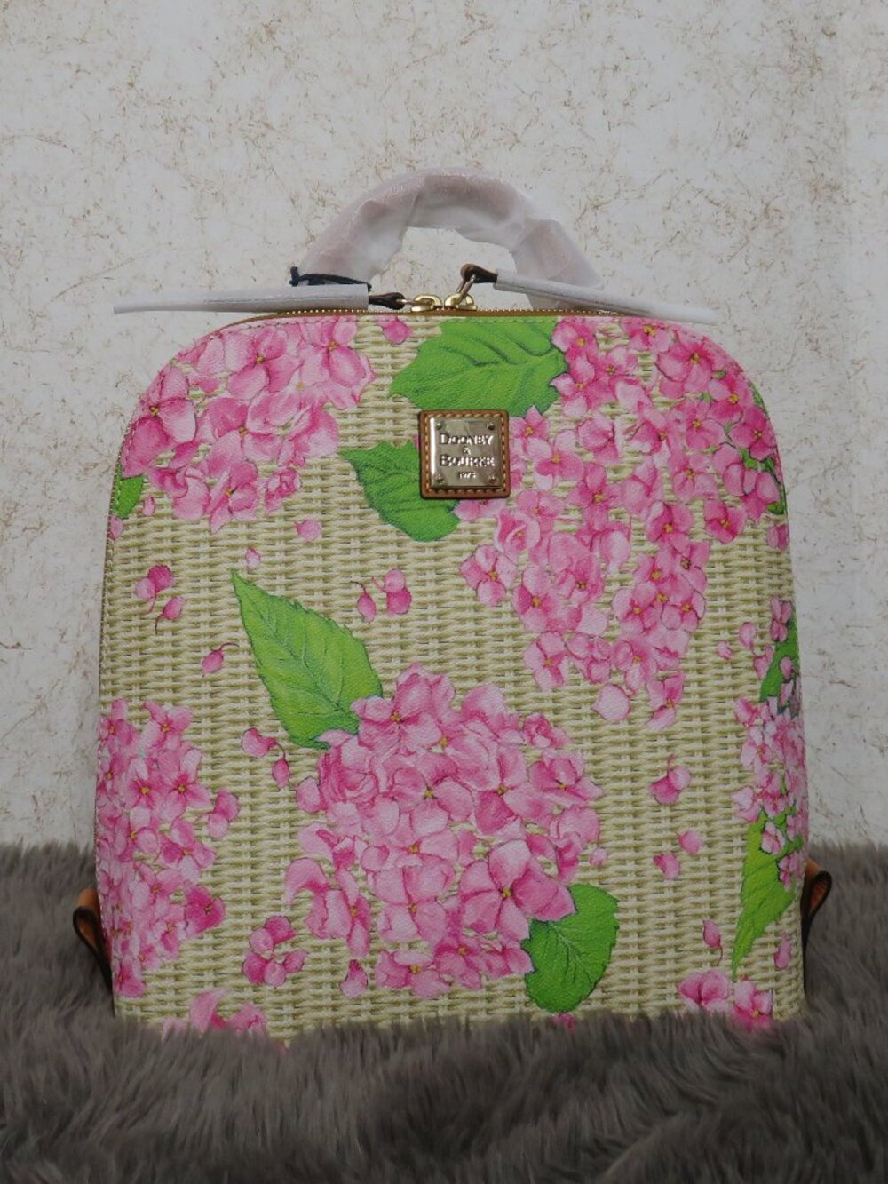 Dooney & Bourke Hydrangea Basketweave Zip Pod Backpack (Pink)